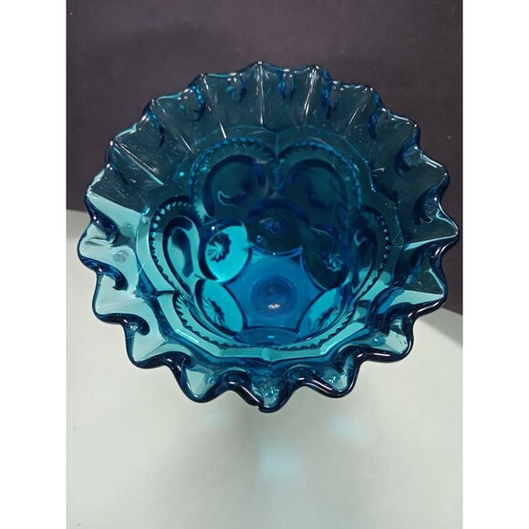 L.E. Smith Moon And Stars Colonial Blue 18 Point Crimped Compote - Picture 6 of 12